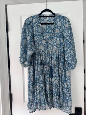 Block Print Womens Mini Dress | Size: S | Blue & white